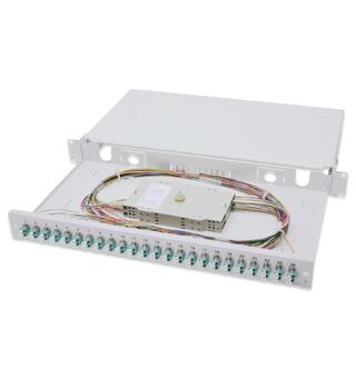 Fiberpanel 19" 1U, 24x LC-D OM3 inkludert pigtail og skjøtekasset