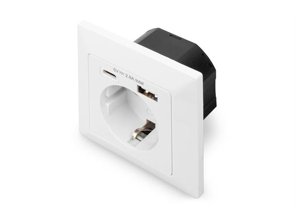 Vegguttak 230V, med 1xUSB-C og 1xUSB-A Digitus 5V DC 2.8A
