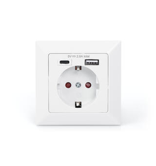 Vegguttak 230V, med 1xUSB-C og 1xUSB-A Digitus 5V DC 2.8A