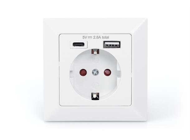 Vegguttak 230V, med 1xUSB-C og 1xUSB-A Digitus 5V DC 2.8A