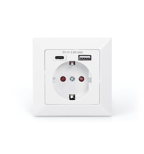 Vegguttak 230V, med 1xUSB-C og 1xUSB-A Digitus 5V DC 2.8A