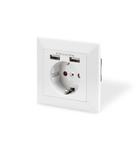Vegguttak 230V, med 2xUSB-A Digitus 5V DC 2.1A