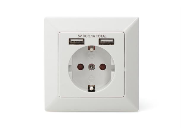 Vegguttak 230V, med 2xUSB-A Digitus 5V DC 2.1A