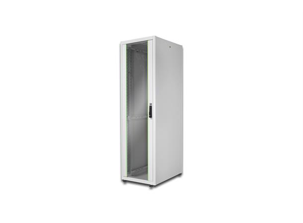 Gulvskap 19" Basic 42U H2053xB600xD800mm m/glassdør grå