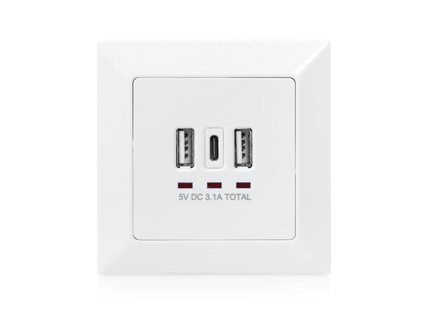 Vegguttak med 1xUSB-C og 2XUSB-A Digitus 5V DC 3.1A