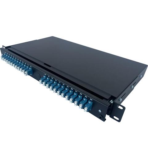 Fiberpanel OS2 inkl 24xLC-D adapter Sort Sort, Glideskinne