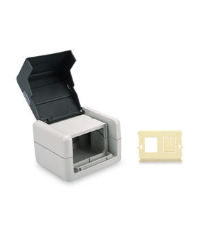 Uttak utendørs IP44 for 2 stk Keystone Boks m/hengslet lokk, UV resistent