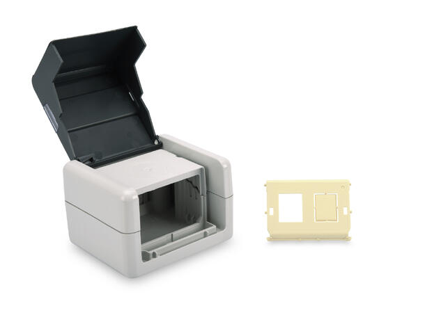 Uttak utendørs IP44 for 2 stk Keystone Boks m/hengslet lokk, UV resistent 