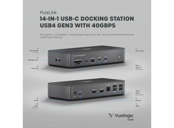 Docking Station USB4 Dual Display 14-i-1 USB-C docking 40Gbps/100W PD 