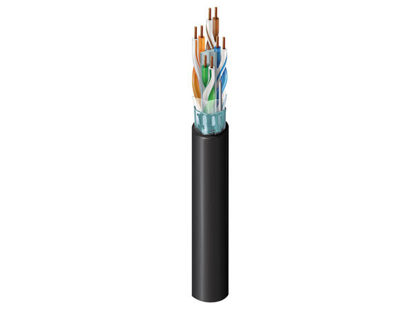 Kat6a 4par F/UTP Flammehemmet HF UV Resistent, Dca, Sort, TunnelCat A 