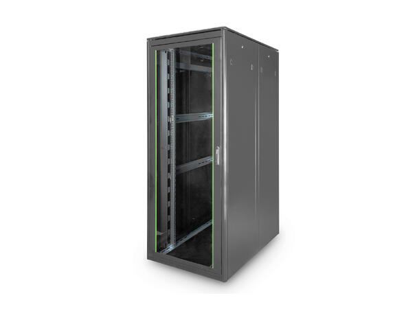 42U Gulvskap Unique H2053xB800xD1200mm Sort, med glassdør 