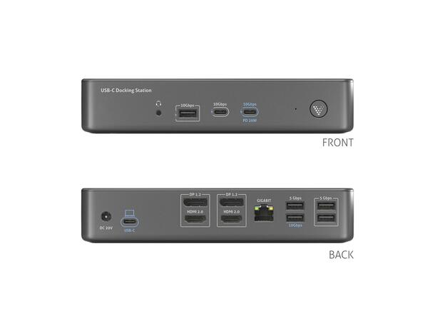 Docking Station USB3.2 Dual Display DL 14-i-1 USB-C docking 5x10Gbps/100W PD 