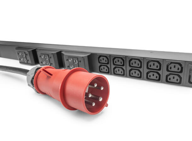 PDU input monitored vertikal 32A, 3 fas 30xC13, 12xC19, 3m kabel, IEC 60309 