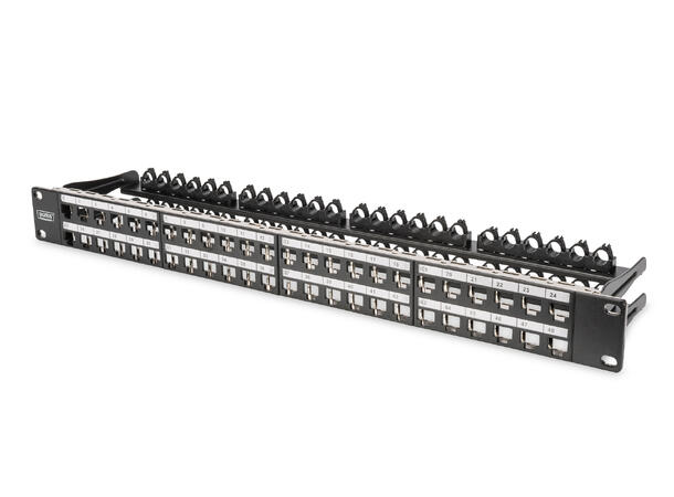Panel 19" for 48 keystone moduler Digitus, 1U, skjermet, sort RAL 9005