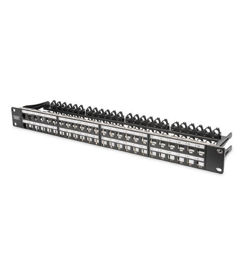 Panel 19" for 48 keystone moduler Digitus, 1U, skjermet, Sort RAL 9005