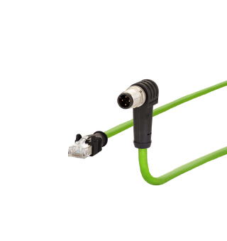 Patch M12 Industi Ethernet D-kode 1m RJ45 male straight - M12 male angled PUR
