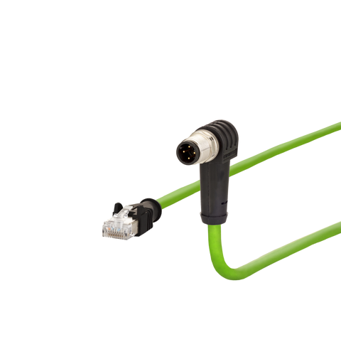 Patch M12 Industi Ethernet D-kode 10m RJ45 male straight - M12 male angled PUR