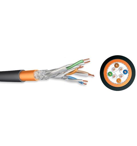 Cat7 S/FTP Duct Grade AWG 23/1 Cca LSZH, water/UV-res, MDPE jacket, Blk