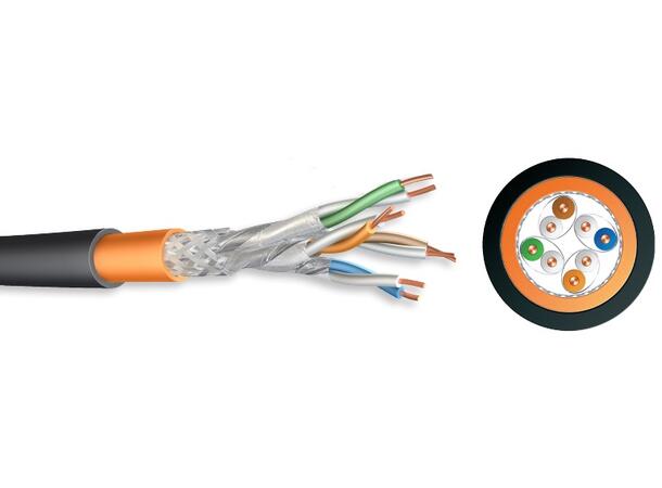 Kat7 S/FTP Duct Grade AWG 23/1 Cca LSZH, water/UV-res, MDPE jacket, Blk 