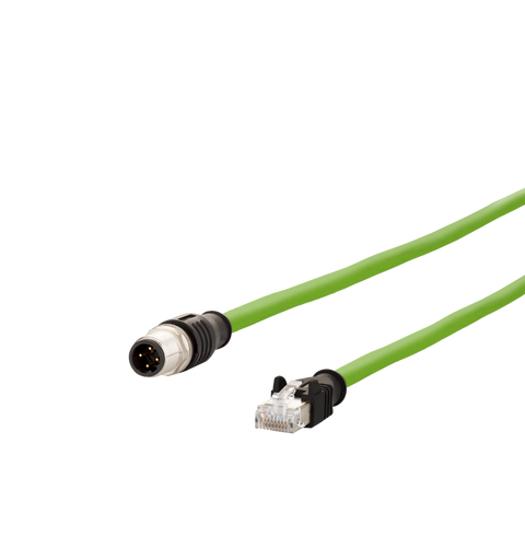 Patch M12 Industi Ethernet D-kode 1m RJ45 male - M12 male straight PUR