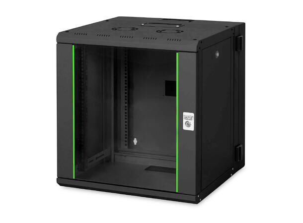 12U Veggskap, Unique 643x600x600mm Digitus, Sort, 80kg 