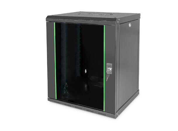 12U Veggskap, Unique 643x600x450mm Digitus, Sort, 100kg 