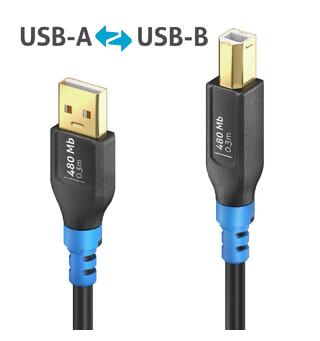FlexInstall USB-A til USB-B kabel 0,3m 480 Mb, PureLink