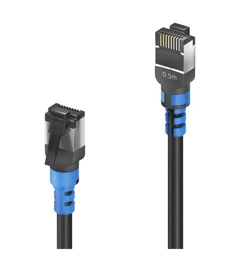 FlexInstall Patchkabel kat6a S/FTP 0,5m Purelink, Sort med blå strekkavlaster
