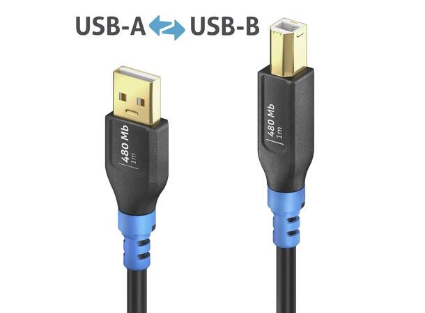 FlexInstall USB-A til USB-B kabel 1m 480 Mb, PureLink 