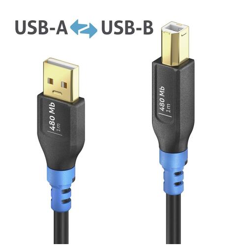 FlexInstall USB-A til USB-B kabel 1m 480 Mb, PureLink