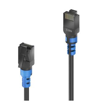 FlexInstall Patchkabel kat6a U/UTP 3m Purelink, Sort med blå strekkavlaster
