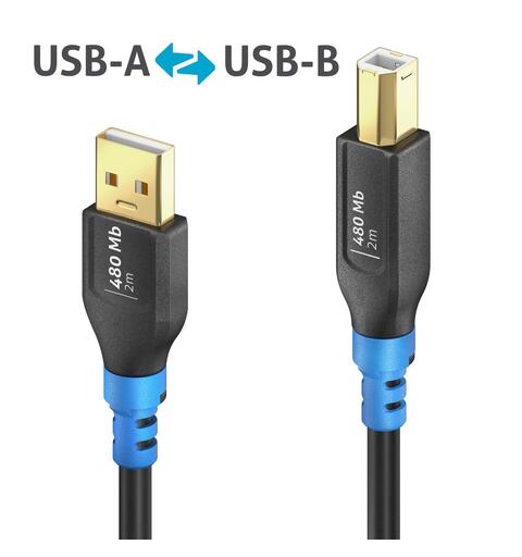 FlexInstall USB-A til USB-B kabel 2m 480 Mb, PureLink
