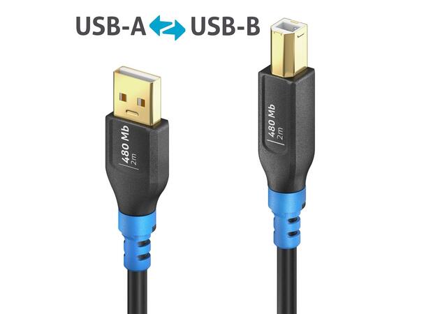 FlexInstall USB-A til USB-B kabel 2m 480 Mb, PureLink 