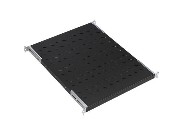 Fasthylle 1U for 800mm dybde rack 4punkt sort, maks 50kg, dybde 570mm 