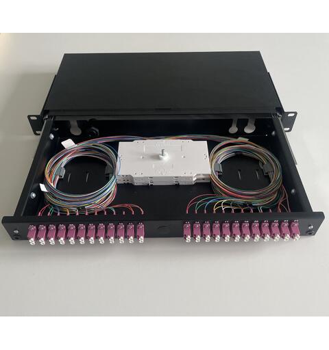 Fiberpanel OM4 inkl 24dx SC, sort Teleskop,montert 48xPigtail+skjøtebrett