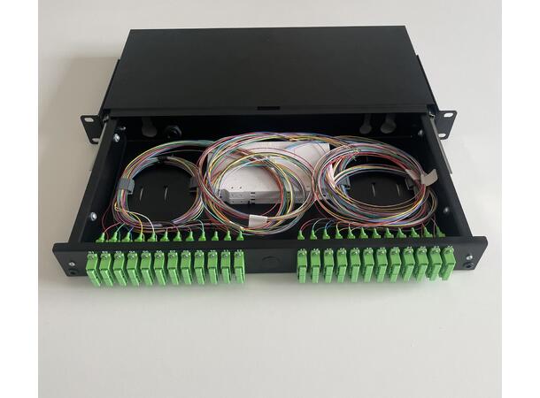Fiberpanel OS2 inkl 24dx LC/APC, sort Teleskop,montert 48xPigtail+skjøtebrett 