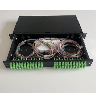 Fiberpanel OS2 inkl 24dx LC/APC, sort Teleskop,montert 48xPigtail+skjøtebrett