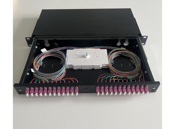 Fiberpanel OM4 inkl 24dx LC, sort Teleskop,montert 48xPigtail+skjøtebrett 
