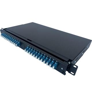 Fiberpanel OS2 inkl 24dx LC, sort Teleskop,montert 48xPigtail+skjøtebrett