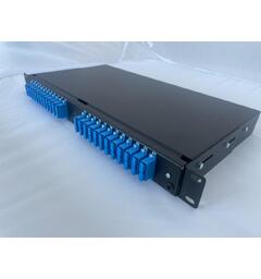 Fiberpanel OS2 inkl 24dx SC, sort Teleskop,montert 48xPigtail+skjøtebrett