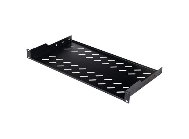 LANDE Frontmontert hylle 19" 1U 20cm maks 15kg,sort 
