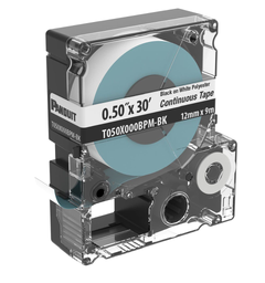 Merkelapper for MP300 Continuous Sortpå Hvit 12mm x 9m, Polyester
