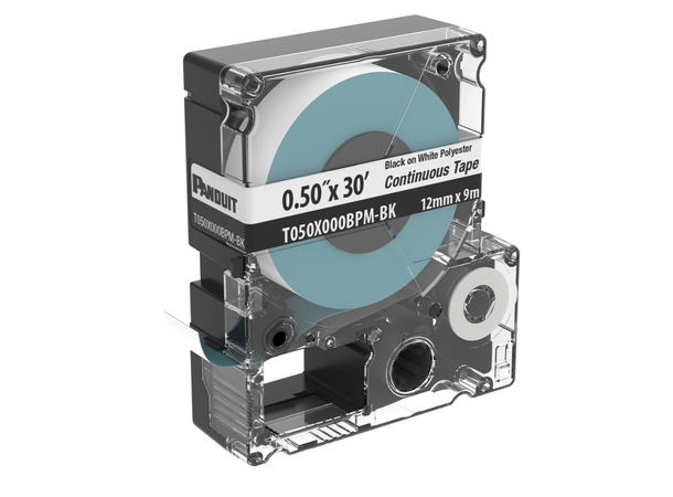 Merkelapper for MP300 Continuous Sortpå Hvit 12mm x 9m, Polyester 