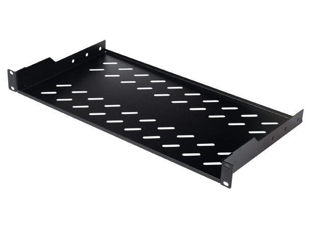 Frontmontert hylle 19" 1U 25cm sort maks 15kg 