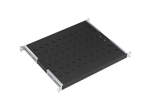 Fasthylle 1U for 600mm dybde rack 4punkt sort, maks 50kg, dybde 370mm 