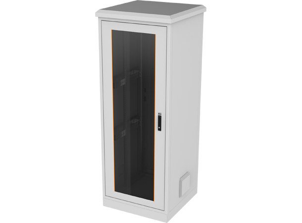 Ager Gulvskap 19" 42U 800x800x2012mm m/glassdør Grå, 1500kg, IP55, Utendørs 