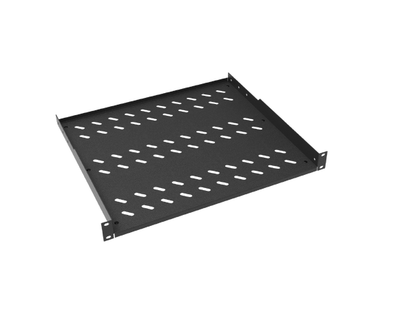 Hylle 19" frontmontert 40 cm dybde, 1U Sort, maks 30 kg 