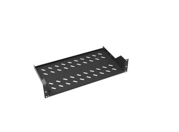 Hylle 19" frontmontert 25 cm dybde, 2U Sort, maks 30 kg 