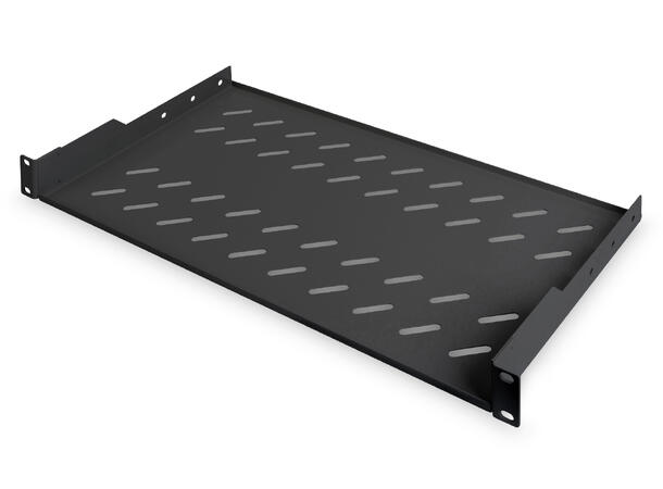 Hylle 19" frontmontert 25cm dybde, 1U Sort, max 15 kg 