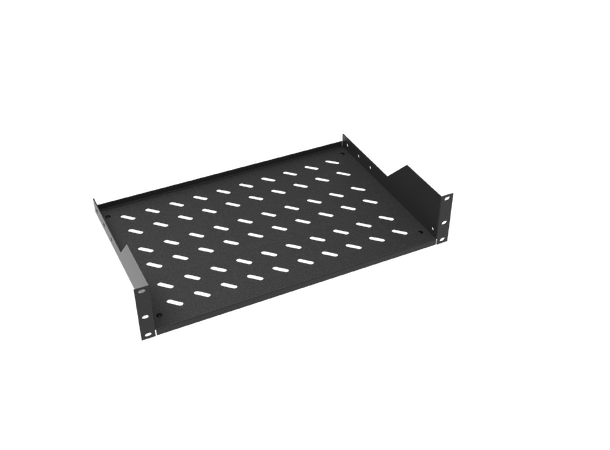 Hylle 19" frontmontert 30 cm dybde, 2U Sort, maks 30 kg 